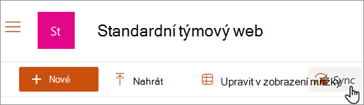Snímek obrazovky zobrazující tlačítko Synchronizovat v knihovně služby SharePoint