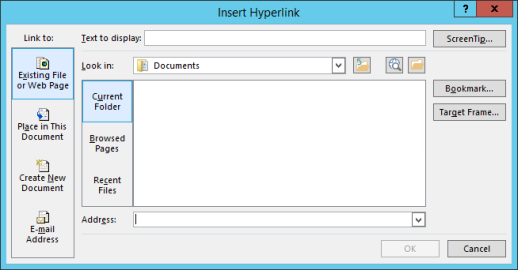 Přidání hypertextového odkazu na existující soubor