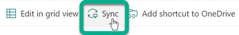 Tlačítko Synchronizovat na panelu nástrojů v knihovně SharePoint.