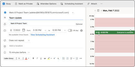 Pomocník pro plánování v Outlooku pro Mac