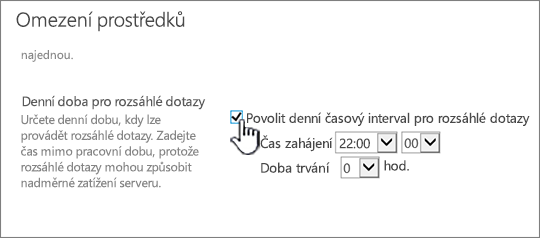 Stránka Centrální správy s nastavením aplikací se zvýrazněnou denní dobou