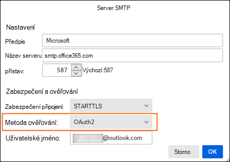 Moderní ověřování mozilla krok 2 SMTP Server