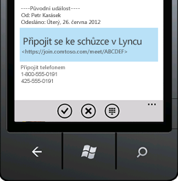 Snímek obrazovky ukazující, jak se připojit ke schůzce v Lyncu z mobilního zařízení