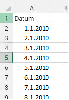 Sloupec kalendářních dat v Excelu