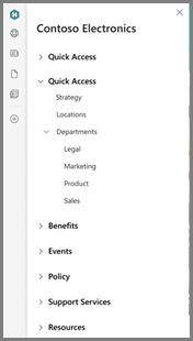 Snímek obrazovky globální navigace na panelu aplikace SharePoint