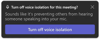 Oznámení o izolaci hlasu v Microsoft Teams