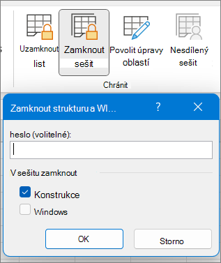 Dialogové okno Zamknout sešit