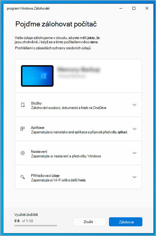 program Windows Zálohování na Windows 10.