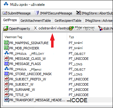 Pomocí OutlookSpy odstraňte vlastnost PR_TRANSPORT_MESSAGE_HEADERS.