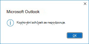Chyba kopírování schůzek v Outlooku