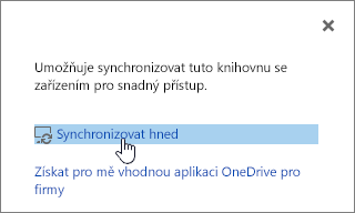 Dialogové okno Spustit synchronizaci se zvýrazněným odkazem Spustit synchronizaci