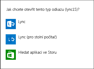 Snímek obrazovky s výzvou Lyncu k výběru programu