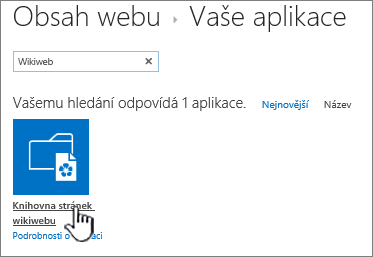 Obsah webu se zvýrazněnou dlaždicí aplikace wikiwebu