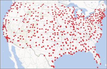 Power Map znázorňující data podle ulice