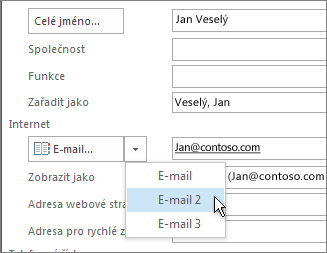 Přidání další e-mailové adresy ke kontaktu