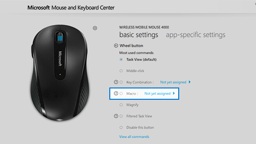 Vytvoření makra v centru Microsoft Mouse a Keyboard