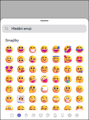 Výběr reakcí emoji v Teams