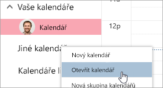 Snímek obrazovky s možností Otevřít kalendář