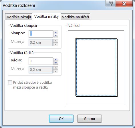 Vodítka rozložení aplikace Publisher zobrazující vodítka mřížky