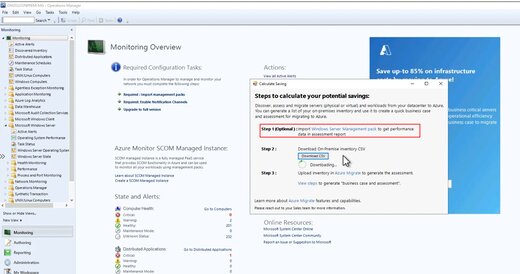 Přehled monitorování – import sady Windows Server Management Pack snímek obrazovky