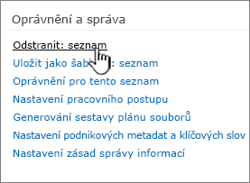 Odstranění tohoto seznamu v části Oprávnění a správa