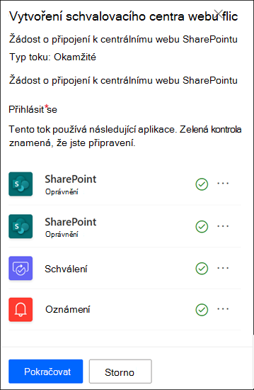 Snímek obrazovky s aplikací pro schvalování centrálního webu, která je přihlášena