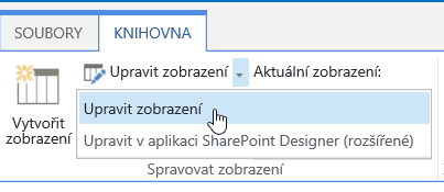 Karta Knihovna se zvýrazněnou položkou Upravit zobrazení