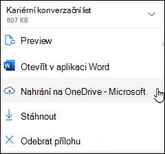 Nové okno pro nahrání Outlooku na OneDrive