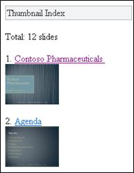 Index s miniaturami v prohlížeči Mobile Viewer pro PowerPoint