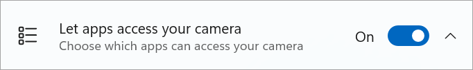 Přepínač sdílení fotoaparátu je zapnutý v nastavení zařízení s Windows.