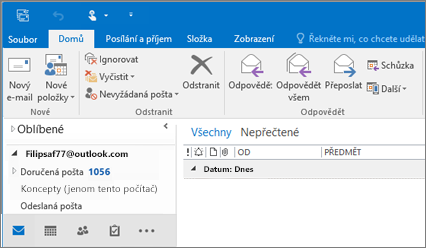 Na obrázku je vidět, jak to vypadá, když máte účet Outlook.com v Outlooku 2016.