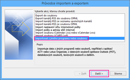 Vyberte možnost importu z jiného programu nebo souboru.