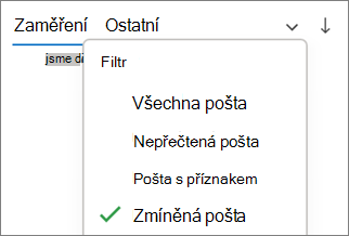 Filtr na zmíněnou poštu v Outlooku pro Windows