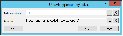 Vložení hypertextového odkazu na aktuální položku 2