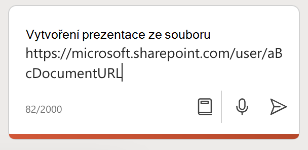 Adresa URL wordového dokumentu vložená do podokna Copilotu v PowerPointu
