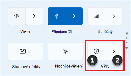 Přepínač VPN pro rychlé nastavení v Windows 11.