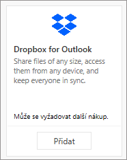Snímek obrazovky s dlaždicí doplňku Dropbox for Outlook dostupným zdarma.