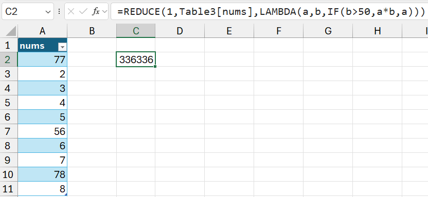 Příklad FUNKCE REDUCE LAMBDA