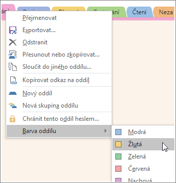 Screenshot of how to change a section color in OneNote 2016.