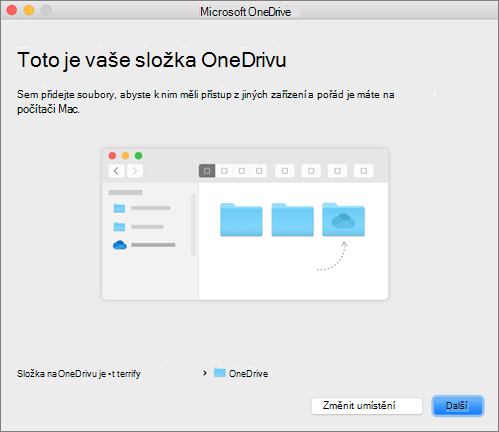 Snímek obrazovky stránky Toto je vaše složka OneDrivu v průvodci Vítá vás OneDrive na Macu