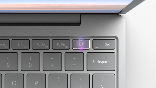 Tlačítko napájení otiskem prstu na zařízení Surface Laptop Go
