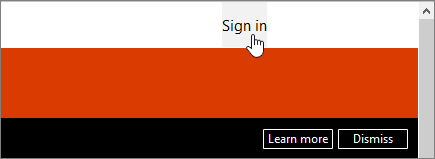 Snímek obrazovky zobrazující tlačítko přihlásit v pravém horním rohu Office.com