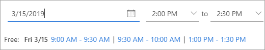 Snímek obrazovky s časy, kdy je pozvaný účastník schůzky k dispozici