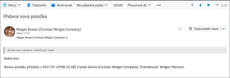 E-mail odeslaný Microsoft Flow při změně položky