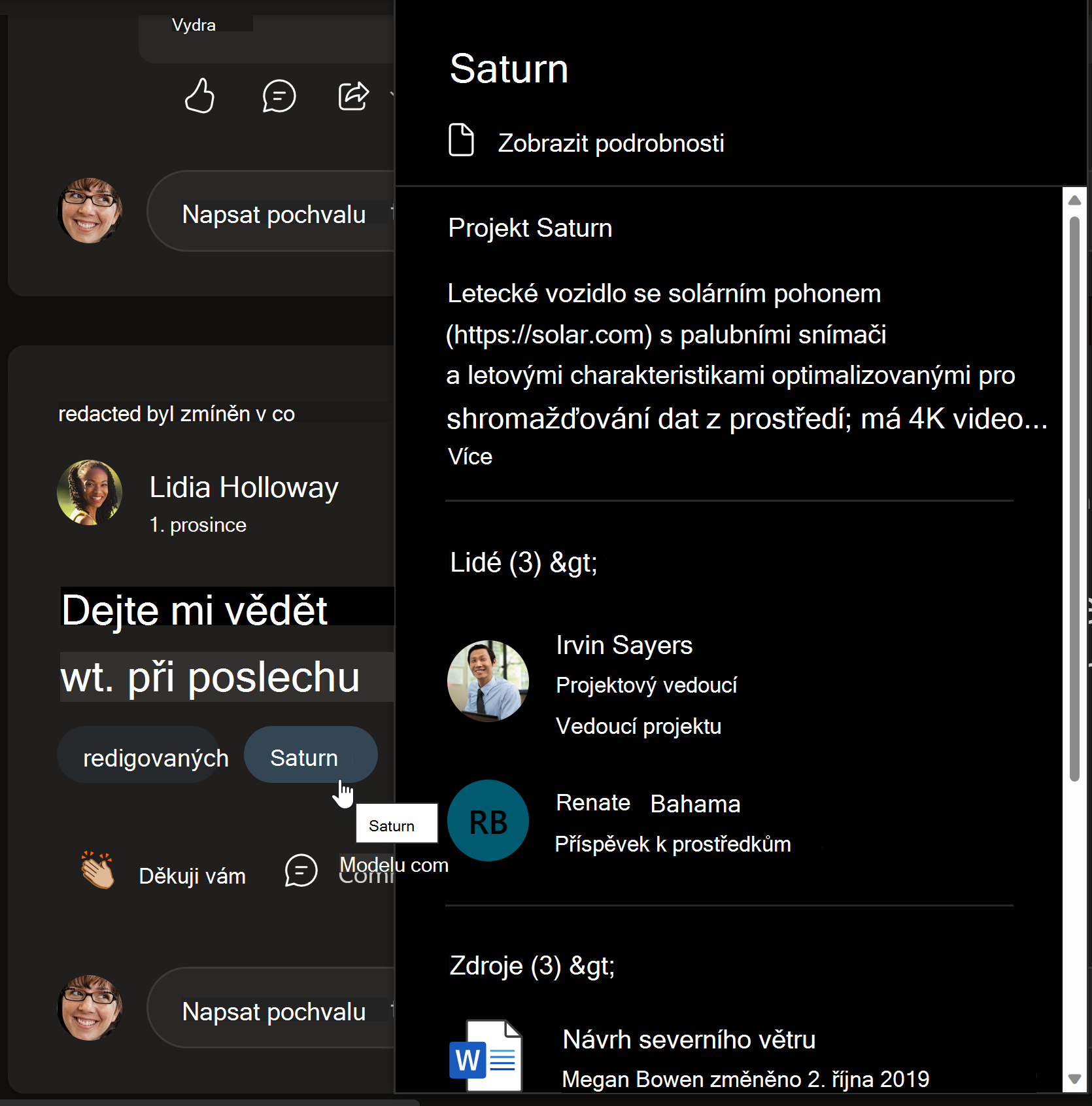 Snímek obrazovky s výběrem témat v Yammeru
