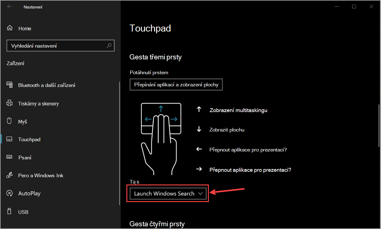 Nastavení touchpadu ve Windows 10