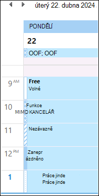 Funkce mimo kancelář v Outlook Kalendář barvě po aktualizaci