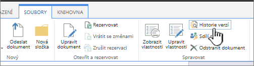 Karta Soubor se zvýrazněnou možností Historie verzí