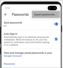 Android umístění pro export hesel pro Chrome