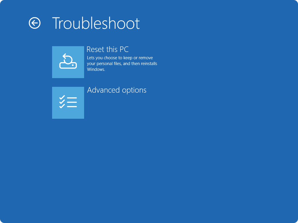 Screenshot of Windows RE - Troubleshoot screen.